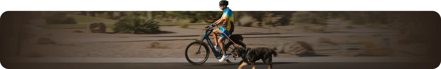 De fietser zit rechtop op een Discover 3 e-bike.